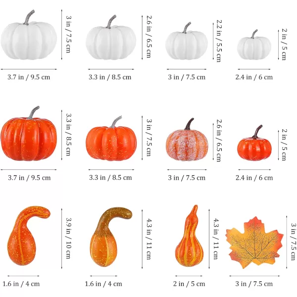 Toyvian Artificial Pumpkins for Decoration 12PCS Mini Fake Pumpkins with 50PCS Lifelike Maple Leaves Artificial Vegetables for Halloween Thanksgiving Decorations