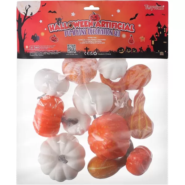 Toyvian Artificial Pumpkins for Decoration 12PCS Mini Fake Pumpkins with 50PCS Lifelike Maple Leaves Artificial Vegetables for Halloween Thanksgiving Decorations