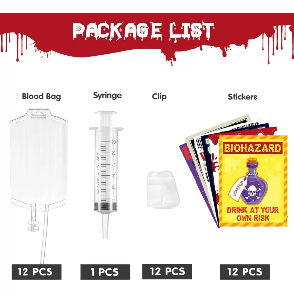 Toyvian Halloween Blood Bag for Drinks 12 Pack 250ML Reusable Cups Containers Halloween Party Decorations Reusable Drink Pouch for Halloween Party Costume Props