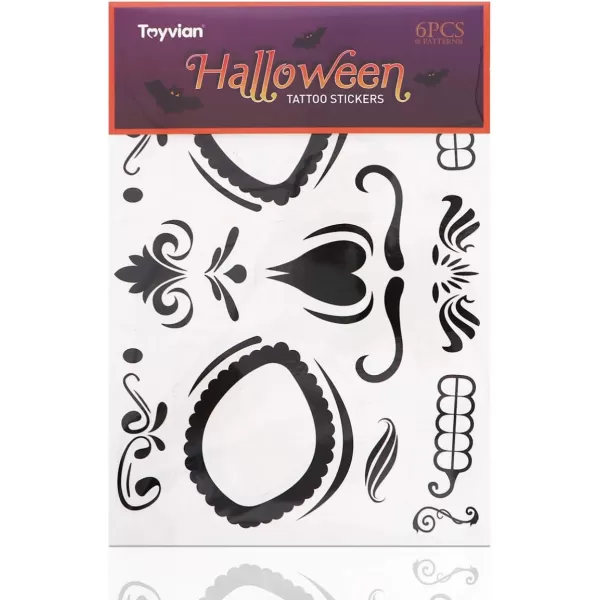 Toyvian Halloween Face Tattoos Sugar Skull Stickers Day of The Dead Makeup for Halloween Mexican Fiesta Theme Masquerade6Pack