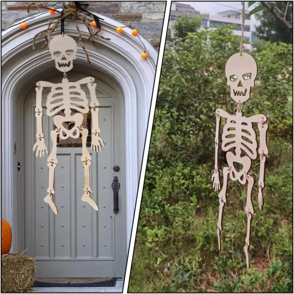 Toyvian Halloween Skeleton Door ser of 2 Skull Wooden Cutout Halloween Unfinished Wood Cutouts Halloween Wood Cutouts for Crafts Hanger Decorative Wooden