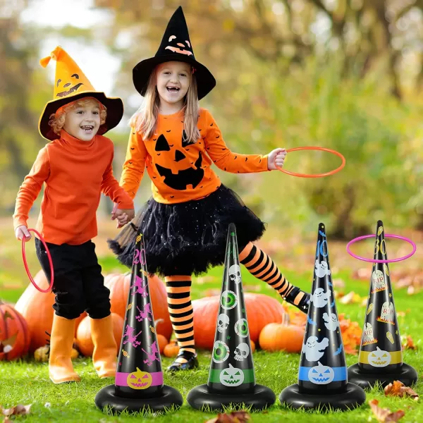 Toyvian Ring Toss Game for Kids Halloween Games Inflatable Halloween Witch Hat Ring Toss Game Set  5Pcs Witch Hat ampamp 10Pcs Rings ampamp A Pump Halloween Pinata for Kids Toddlers Adults