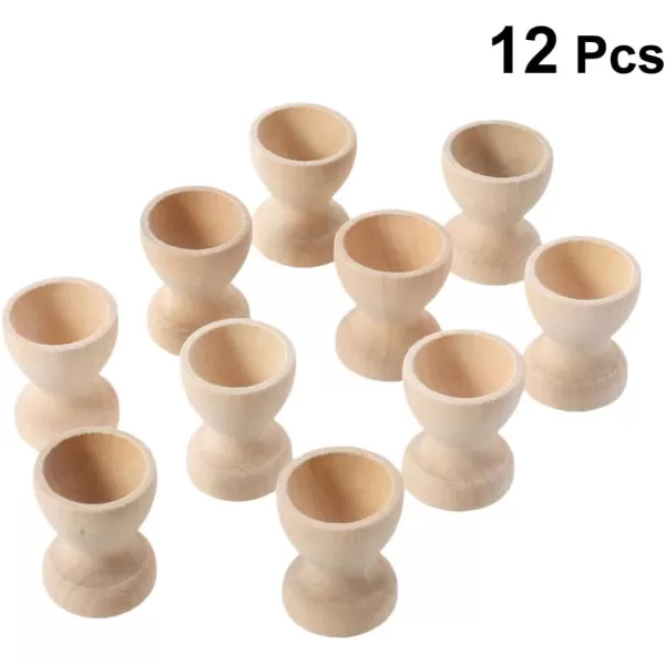 Toyvian Wooden Egg Cups 12PCS Egg Holders Tabletop Refrigerator Egg Tray for Easter Party Home Decor