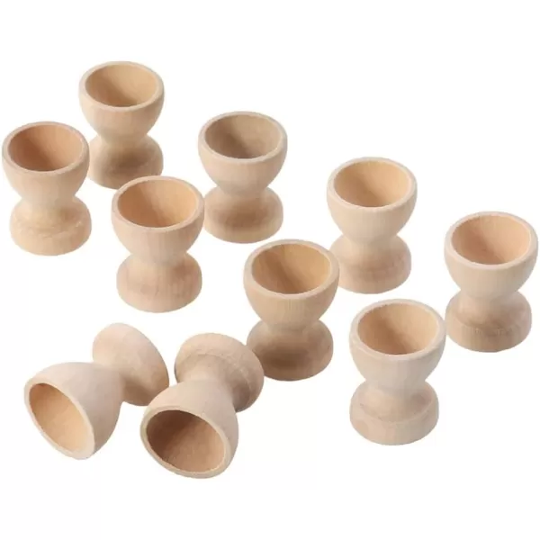 Toyvian Wooden Egg Cups 12PCS Egg Holders Tabletop Refrigerator Egg Tray for Easter Party Home Decor