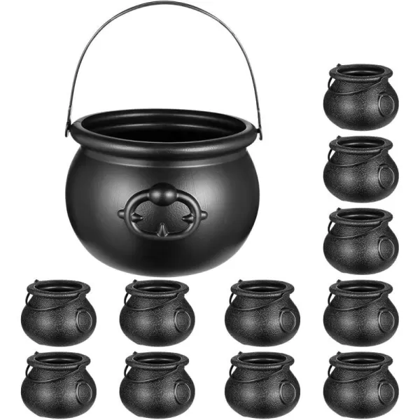 12pcs Halloween Black Cauldrons11 Mini Cauldrons ampamp 1 Large 8 ozCandy Bucket Kettle Multipurposed Novelty Candy Holder Pot with Handle for Halloween Party