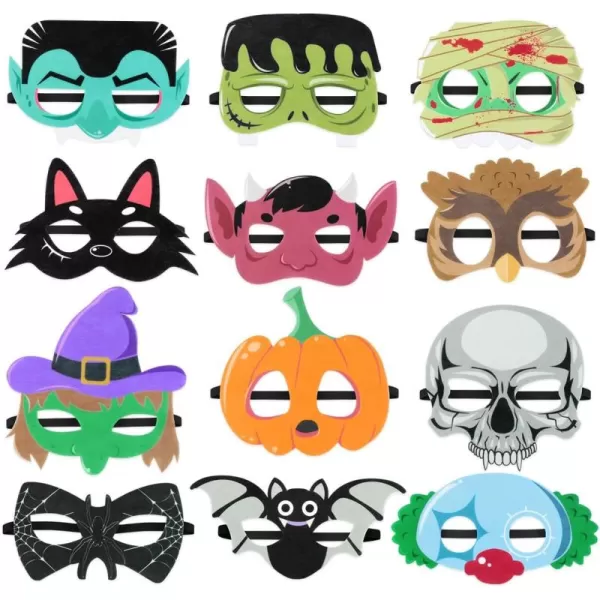 Halloween Superhero Foam Mask Cartoon Witch Monster Bat Spider Felt Masks for Kids Halloween Party Favors 12 Pieces