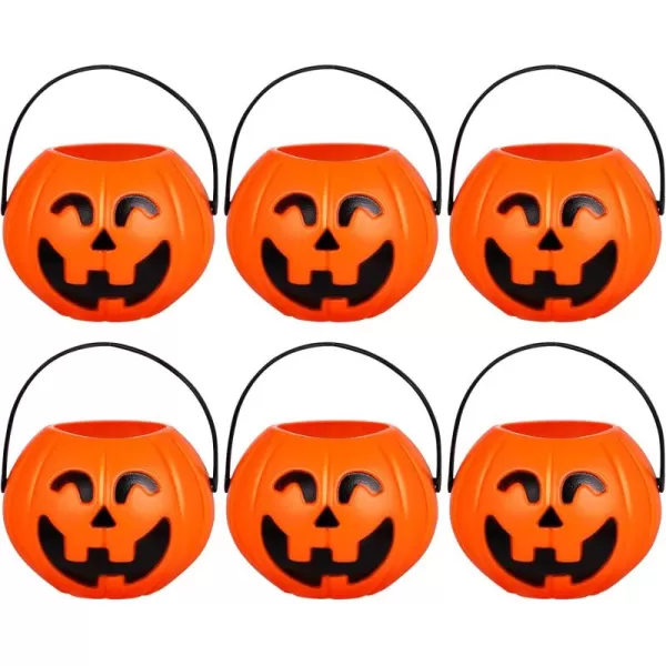 Toyvian 6pcs Halloween Pumpkin Bucket Mini Round Pumpkin Bucket Portable Children Trick or Treat Candy Holder Halloween Plastic Pumpkin Portable Pumpkin Bucket Small Halloween Pumpkin Candy Box