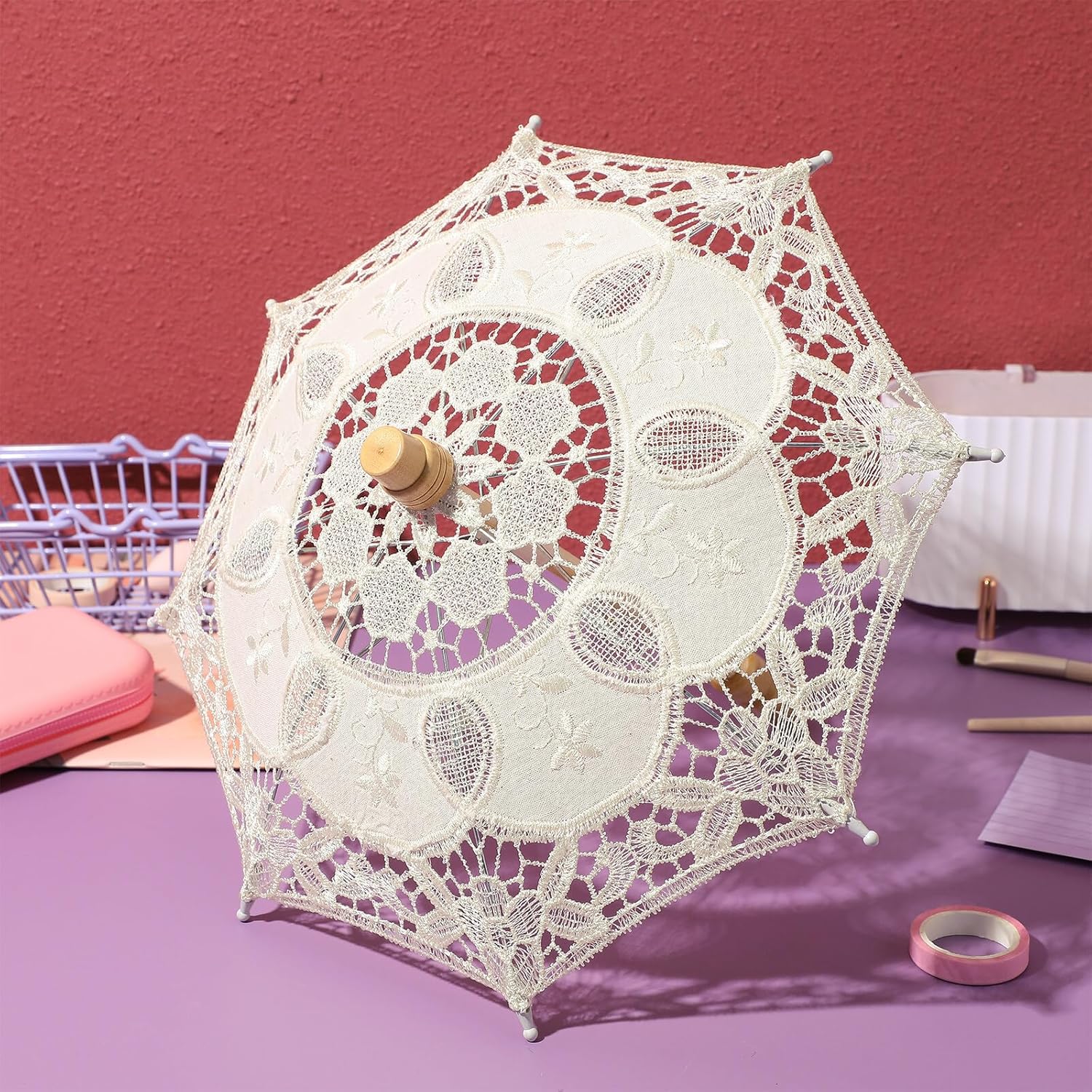 imageMini Lace Parasol Umbrella  Tiny White Vintage Wedding Bridal Umbrella for Photo Props Wedding Table Decoration Wedding Guest Small Parasol 15x26cm