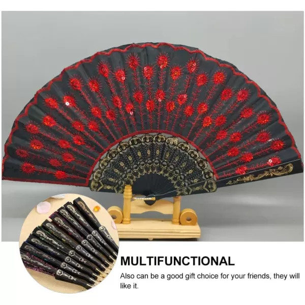 imageToyvian 2pcs Chinese Style Folding Fan Vintage Handheld Fan Embroidered Handheld Folding Fan for Wedding Birthday Party Favors