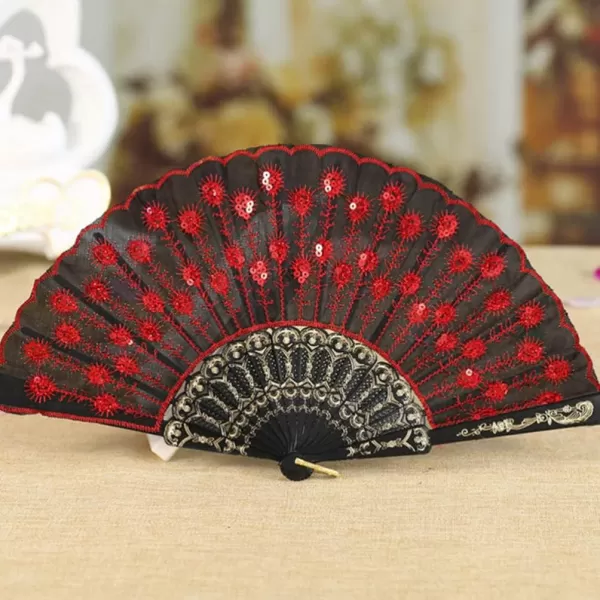 imageToyvian 2pcs Chinese Style Folding Fan Vintage Handheld Fan Embroidered Handheld Folding Fan for Wedding Birthday Party Favors