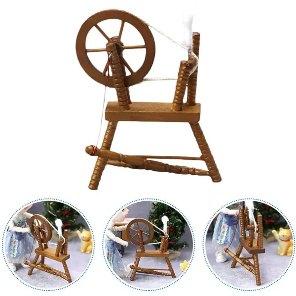 imageToyvian Reeling Machine Miniature Mini Spinning Wheel Model Reeling Machine Figurine Dollhouse Furniture Decoration Fairy Garden Landscape Supplies