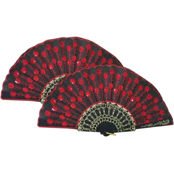 imageToyvian 2pcs Chinese Style Folding Fan Vintage Handheld Fan Embroidered Handheld Folding Fan for Wedding Birthday Party Favors