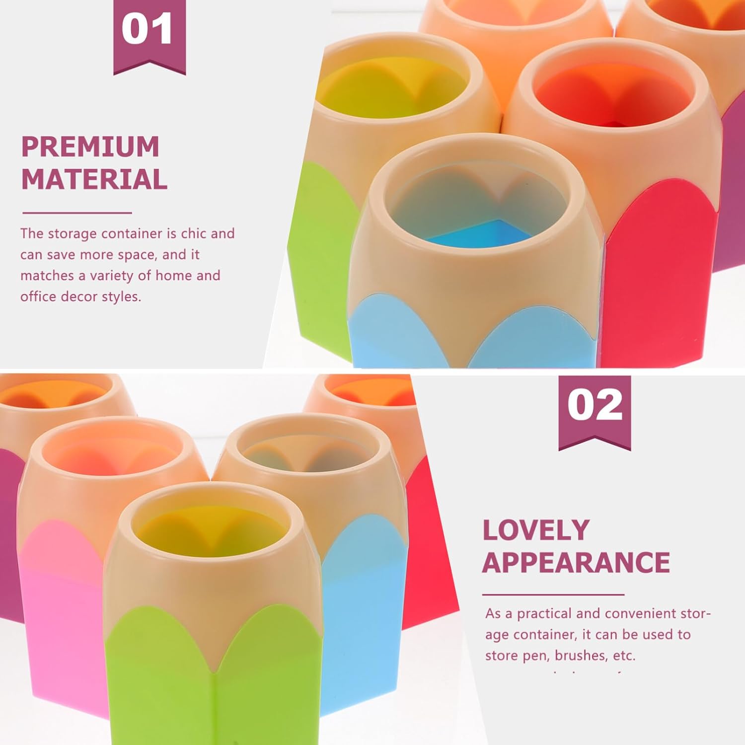 imageToyvian 5pcs Pencil Shaped Pen Holders Desk Pencil Dispenser Cute Desktop Makeup Brush Cups Colorful Stationery Storage Organizer Home Office Decor