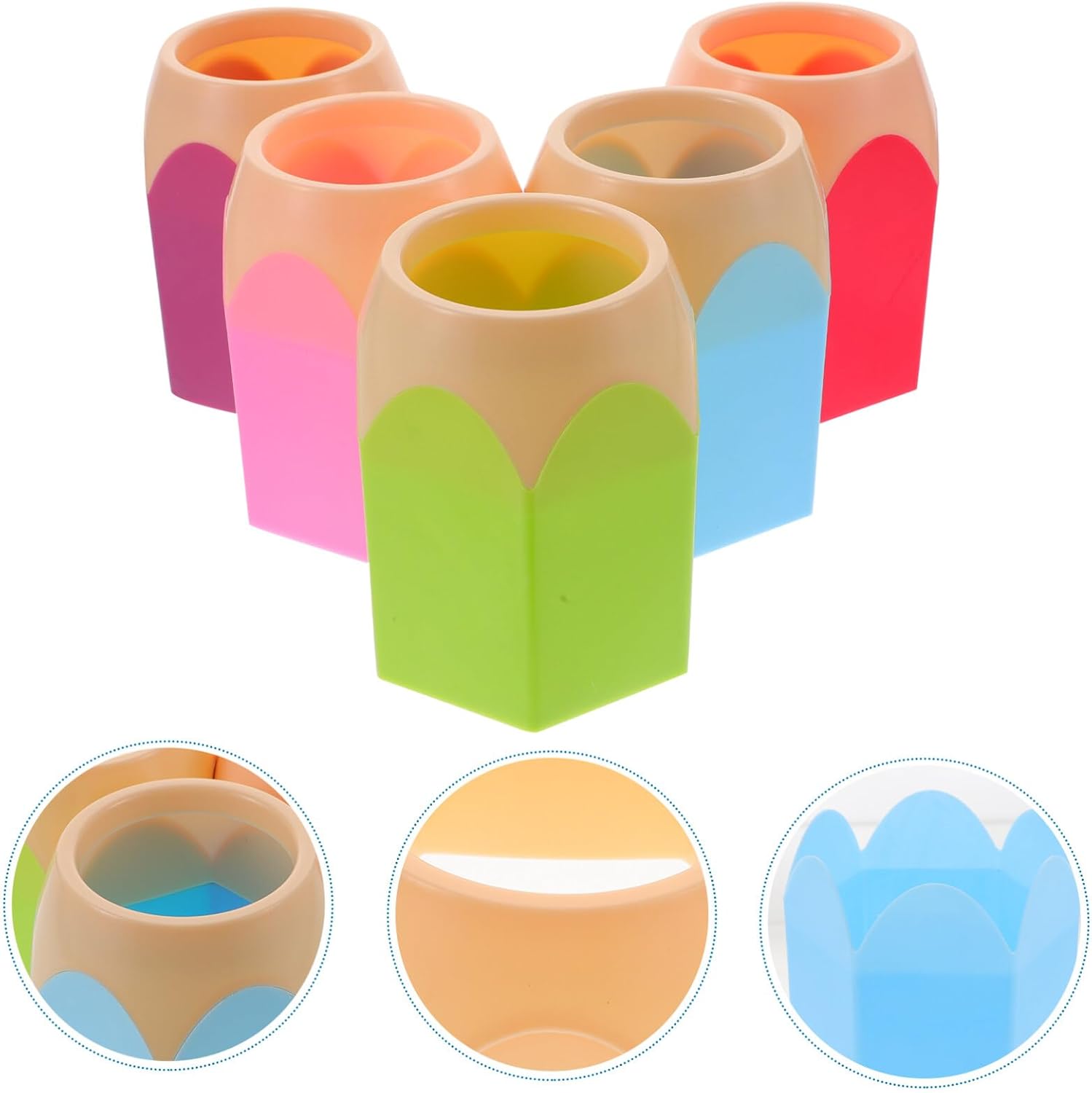 imageToyvian 5pcs Pencil Shaped Pen Holders Desk Pencil Dispenser Cute Desktop Makeup Brush Cups Colorful Stationery Storage Organizer Home Office Decor