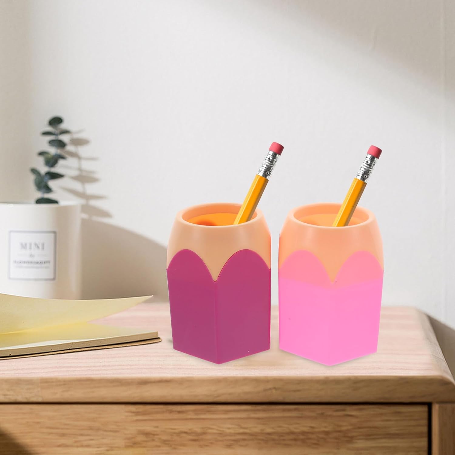 imageToyvian 5pcs Pencil Shaped Pen Holders Desk Pencil Dispenser Cute Desktop Makeup Brush Cups Colorful Stationery Storage Organizer Home Office Decor