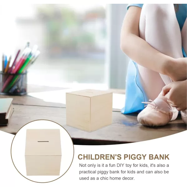 image3Pcs DIY Unfinished Wooden Piggy Bank Wood Coin Bank Wood Change Box Paint Decorate Assembly Box Craft Kits for Kids Adult Table Decoration