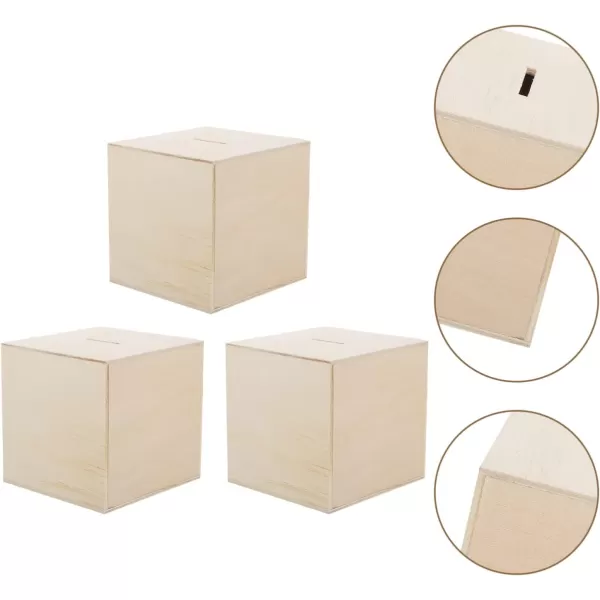 image3Pcs DIY Unfinished Wooden Piggy Bank Wood Coin Bank Wood Change Box Paint Decorate Assembly Box Craft Kits for Kids Adult Table Decoration