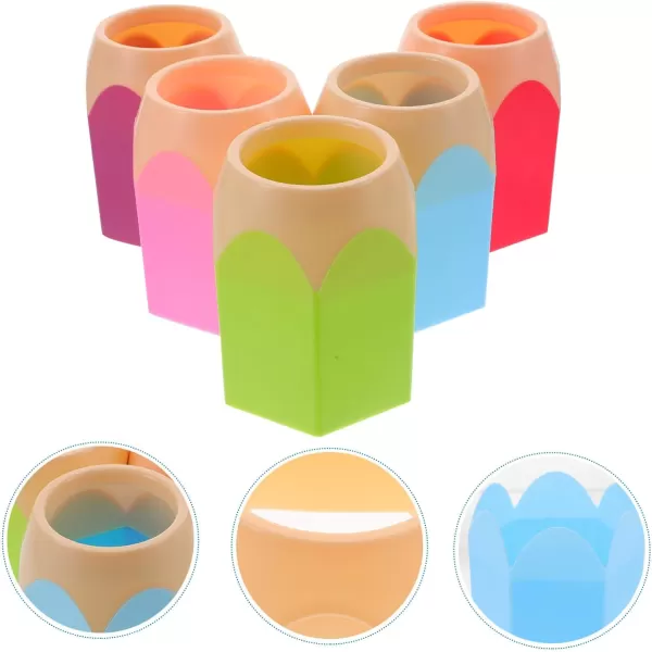 imageToyvian 5pcs Pencil Shaped Pen Holders Desk Pencil Dispenser Cute Desktop Makeup Brush Cups Colorful Stationery Storage Organizer Home Office Decor