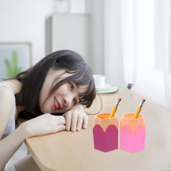imageToyvian 5pcs Pencil Shaped Pen Holders Desk Pencil Dispenser Cute Desktop Makeup Brush Cups Colorful Stationery Storage Organizer Home Office Decor