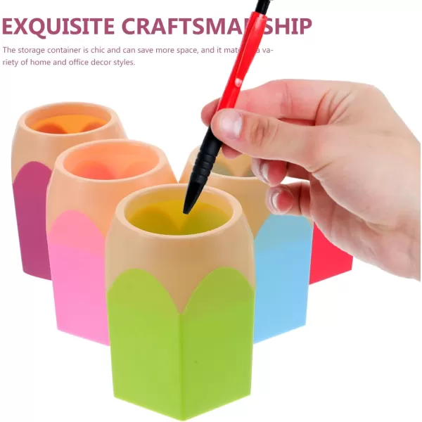 imageToyvian 5pcs Pencil Shaped Pen Holders Desk Pencil Dispenser Cute Desktop Makeup Brush Cups Colorful Stationery Storage Organizer Home Office Decor