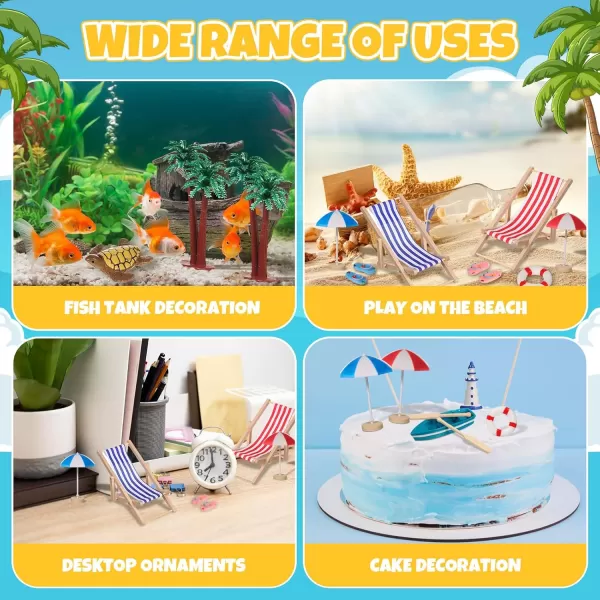 imageToyvian Doll Accessories Beach Accessories Mini Resin Beach Landscape Swimming Pool Miniature Umbrella 112 Folding Beach Sunbath Chair Set Decoration Tiny House