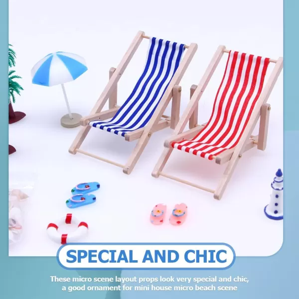 imageToyvian Doll Accessories Beach Accessories Mini Resin Beach Landscape Swimming Pool Miniature Umbrella 112 Folding Beach Sunbath Chair Set Decoration Tiny House