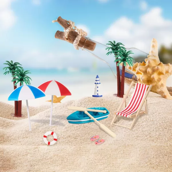 imageToyvian Doll Accessories Beach Accessories Mini Resin Beach Landscape Swimming Pool Miniature Umbrella 112 Folding Beach Sunbath Chair Set Decoration Tiny House