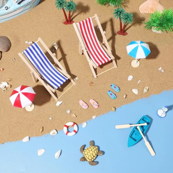 imageToyvian Doll Accessories Beach Accessories Mini Resin Beach Landscape Swimming Pool Miniature Umbrella 112 Folding Beach Sunbath Chair Set Decoration Tiny House