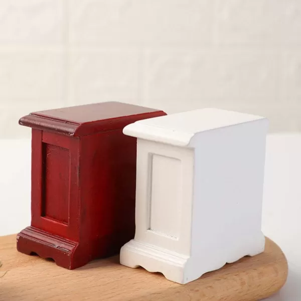 imageToyvian Mini Wooden Bedside Table 1 12 Dollhouse Red Bedside Table with Drawers Dollhouse Miniature Drawer Cabinet 112 Dollhouse Bedroom Furniture Tiny Wooden Drawer Cabinet