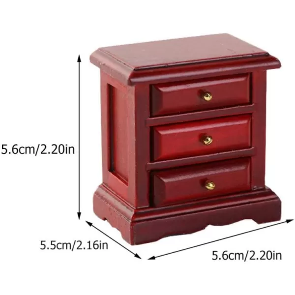 imageToyvian Mini Wooden Bedside Table 1 12 Dollhouse Red Bedside Table with Drawers Dollhouse Miniature Drawer Cabinet 112 Dollhouse Bedroom Furniture Tiny Wooden Drawer Cabinet