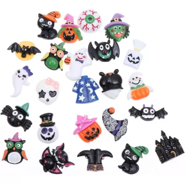 imageHalloween Resin Embellishments Halloween Resin Charms Ornaments Nail Decor Bat Pumpkin Witch Ghost Halloween Flat Back for Making Phone Case DIY Headband Craft Making 24PCS