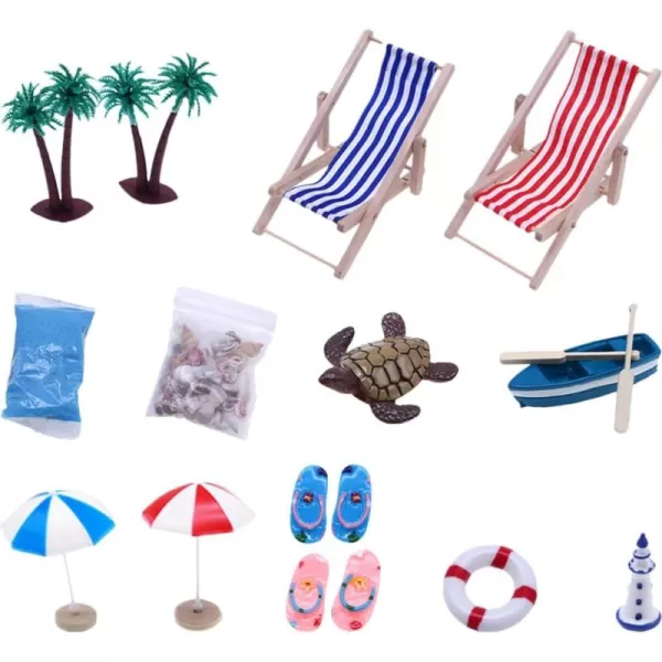 imageToyvian Doll Accessories Beach Accessories Mini Resin Beach Landscape Swimming Pool Miniature Umbrella 112 Folding Beach Sunbath Chair Set Decoration Tiny House