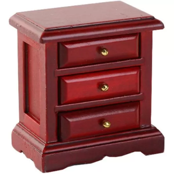 imageToyvian Mini Wooden Bedside Table 1 12 Dollhouse Red Bedside Table with Drawers Dollhouse Miniature Drawer Cabinet 112 Dollhouse Bedroom Furniture Tiny Wooden Drawer Cabinet