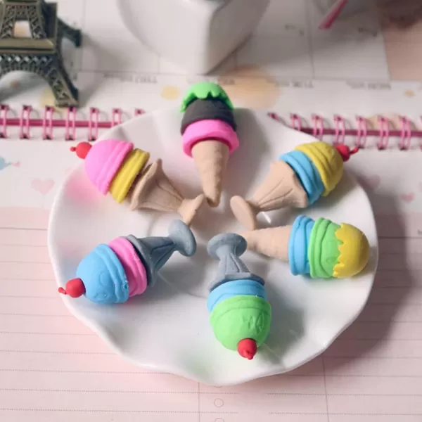 image20Pcs Food Pencil Erasers Mini Ice Cream Cone Erasers Cartoon Puzzle Erasers Students Stationery for Games Prizes Carnivals Supplies Random Style