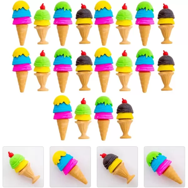 image20Pcs Food Pencil Erasers Mini Ice Cream Cone Erasers Cartoon Puzzle Erasers Students Stationery for Games Prizes Carnivals Supplies Random Style