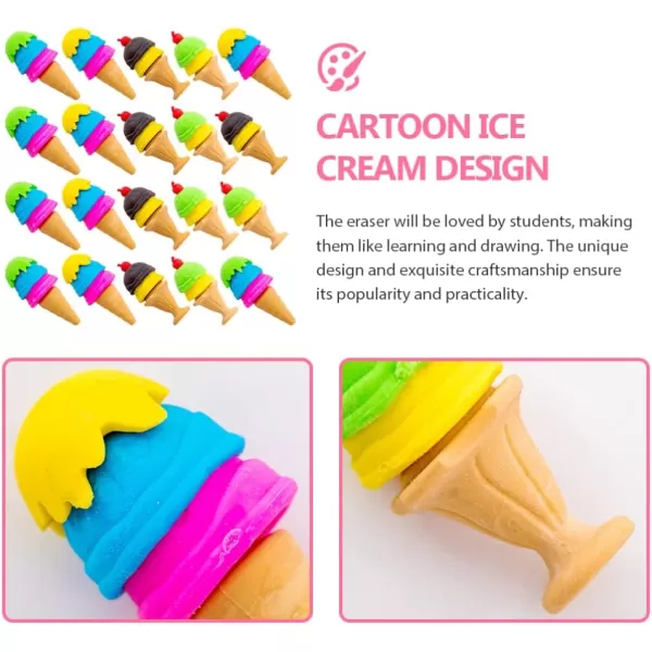 image20Pcs Food Pencil Erasers Mini Ice Cream Cone Erasers Cartoon Puzzle Erasers Students Stationery for Games Prizes Carnivals Supplies Random Style