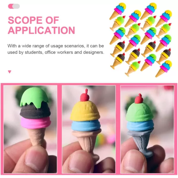 image20Pcs Food Pencil Erasers Mini Ice Cream Cone Erasers Cartoon Puzzle Erasers Students Stationery for Games Prizes Carnivals Supplies Random Style