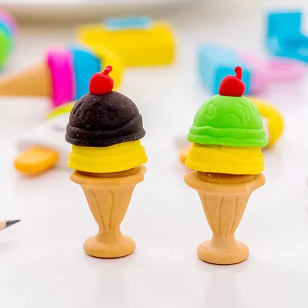 image20Pcs Food Pencil Erasers Mini Ice Cream Cone Erasers Cartoon Puzzle Erasers Students Stationery for Games Prizes Carnivals Supplies Random Style