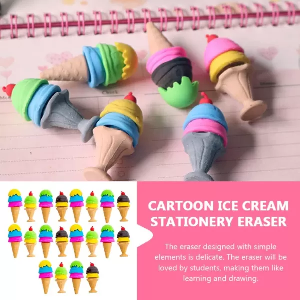 image20Pcs Food Pencil Erasers Mini Ice Cream Cone Erasers Cartoon Puzzle Erasers Students Stationery for Games Prizes Carnivals Supplies Random Style