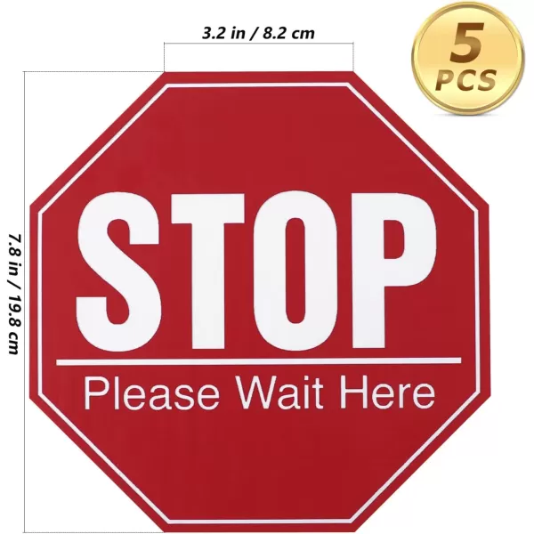 imageToyvian 5 Sheets Stop Sign Sticker Wall Decal Sticker 8x8 Inches Bus Stop Sign Floor Stickers Stop Sign for Classroom Adhesive Floor Decal Social Distancing Sign Stop Please Wait Here Sign