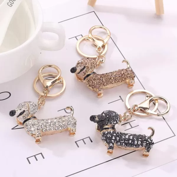 imageToyvian Crystal Dog Keyring Cute Dog Animal Charm Keychain Puppy PendantGolden