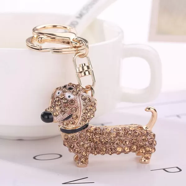 imageToyvian Crystal Dog Keyring Cute Dog Animal Charm Keychain Puppy PendantGolden