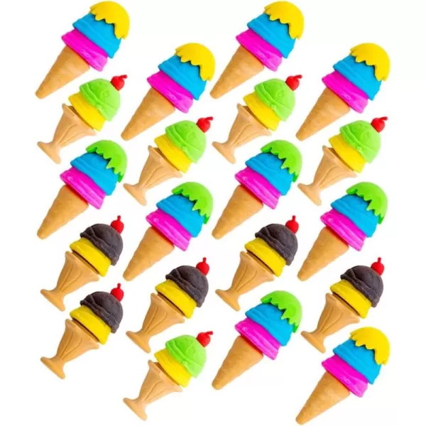 image20Pcs Food Pencil Erasers Mini Ice Cream Cone Erasers Cartoon Puzzle Erasers Students Stationery for Games Prizes Carnivals Supplies Random Style