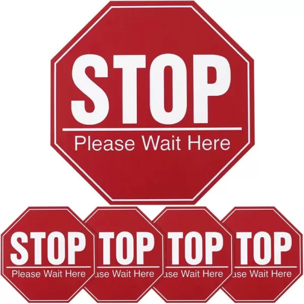 imageToyvian 5 Sheets Stop Sign Sticker Wall Decal Sticker 8x8 Inches Bus Stop Sign Floor Stickers Stop Sign for Classroom Adhesive Floor Decal Social Distancing Sign Stop Please Wait Here Sign