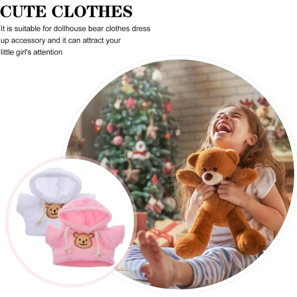 imageToyvian 2pcs Small Plush Bear Doll Costume Stuffed Animal Outfit Girl Boy Plush Doll Hooded Sweater Clothes Cute Stuffed Animal Outfit Clothing for 68 Inch Stuffed BearsA 14X7X1CM