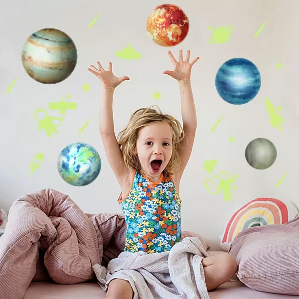 imageToyvian Glow in The Dark Stars and PlanetsBright Solar System Wall Stickers15 Glowing Ceiling Decals for BedroomSun Earth Mars and so onShining Space Decoration for Kids Girls and Boys140PCS