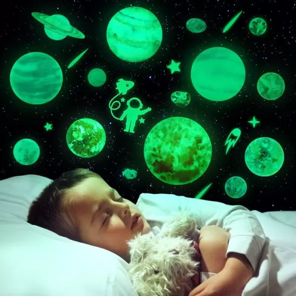 imageToyvian Glow in The Dark Stars and PlanetsBright Solar System Wall Stickers15 Glowing Ceiling Decals for BedroomSun Earth Mars and so onShining Space Decoration for Kids Girls and Boys140PCS