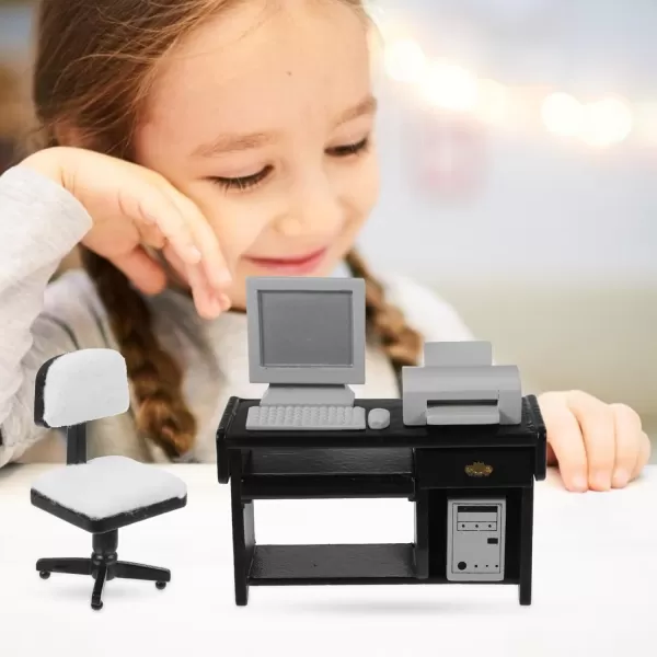 imageToyvian 1 Set Mini Office Desk Toys Mini Office Desk for Crafts Dollhouse Computer Tiny House Computer Model Miniature Office Desk Ornament Miniature Office Ornament for Kids Doll House