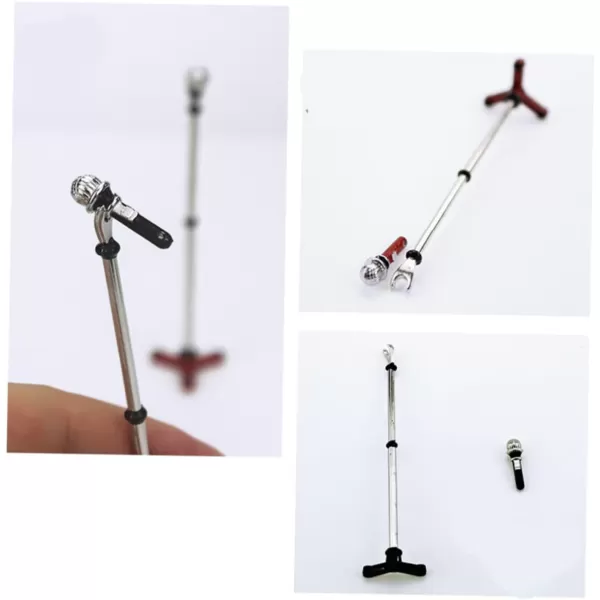 imageToyvian 3pc Childrens Furniture Cake Decorating House Accessories Miniature Microphone Stand Mini Microphone Stand Microphone Toy Mini House Ornament