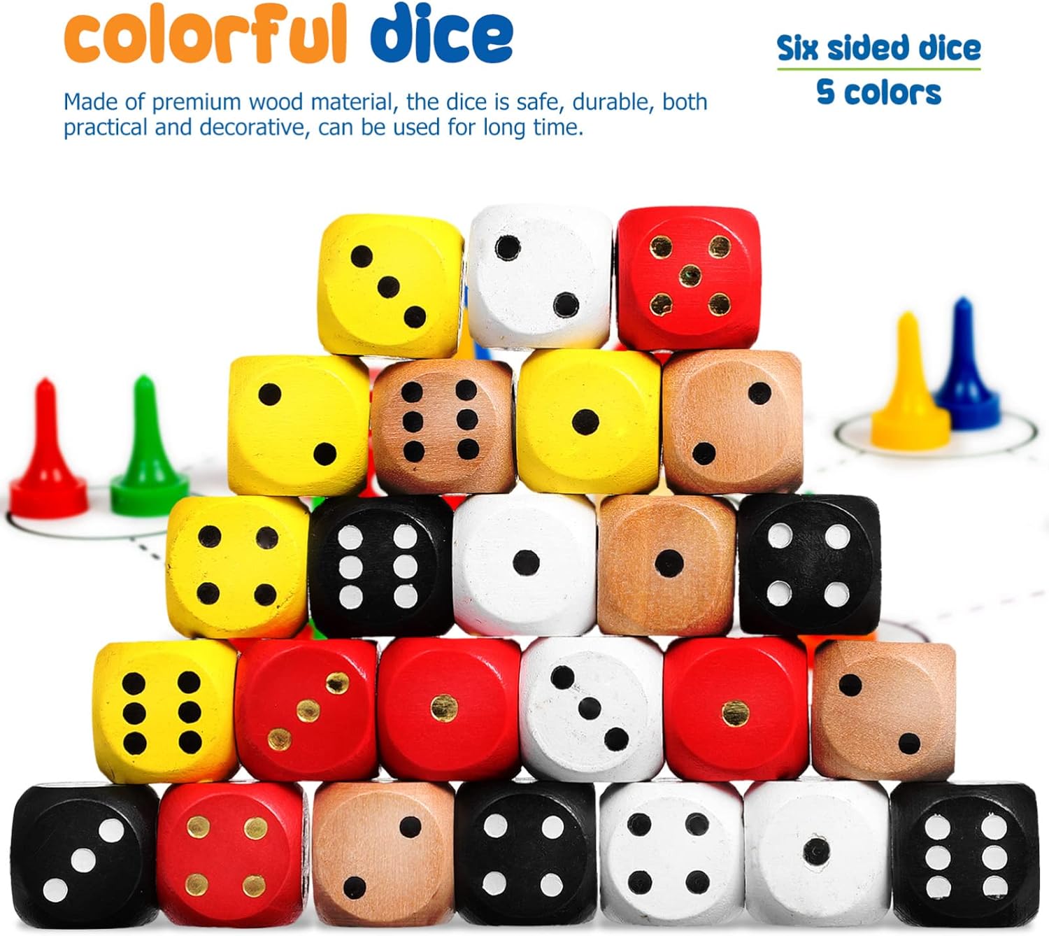 imageToyvian 25pcs Dice Set Colored Wooden Dice 16mm Board Games Dice 6 Sided Dice Set Bulk Rounded Corners Dice for Dices Game Classroom Teaching Board Games